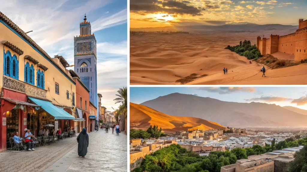 A travel collage of top Moroccan destinations