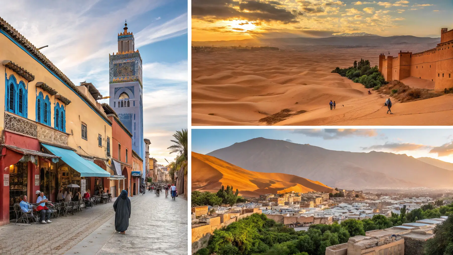 A travel collage of top Moroccan destinations